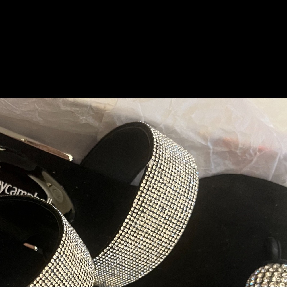 Jeffrey  Campbell black  velvet  slides  with  crystal and velvet throughout